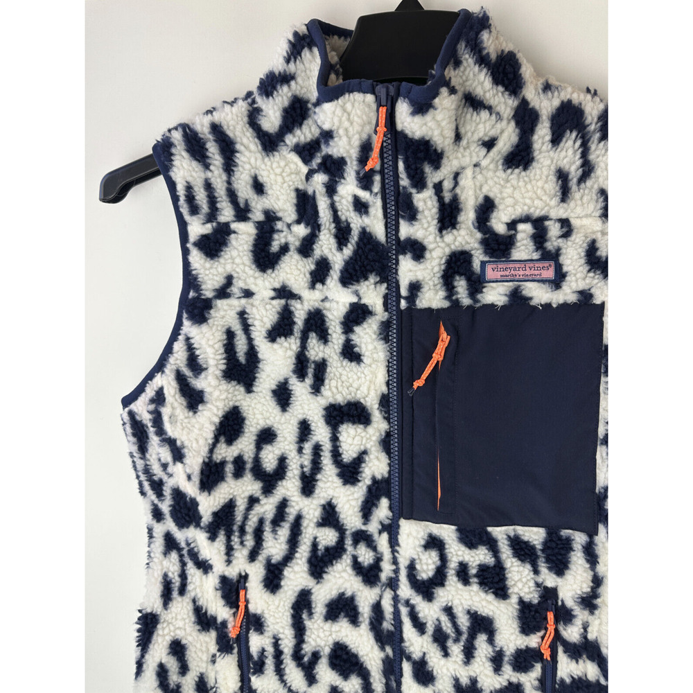 Vineyard Vines Leopard Print Mixed Media Sherpa Vest Supershep Women's Size XS - Picture 3 of 13